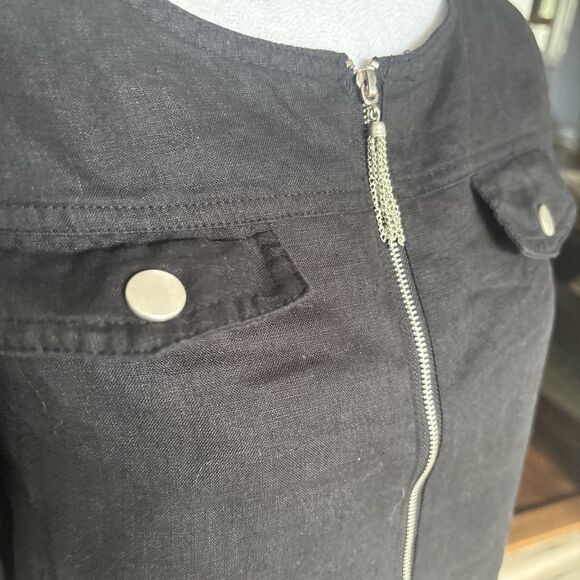 Ellen Tracy 100% Linen Black Dress Top Tunic W 3/4 Sleeves Size Small - Picture 3 of 8